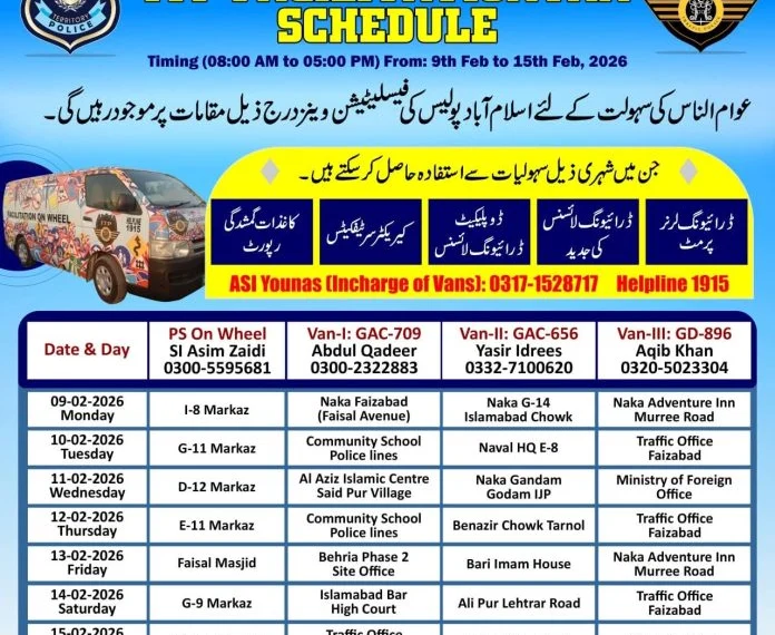 ITP Mobile Vans Bring Police Services to Islamabad | Feb 9–15 Plan